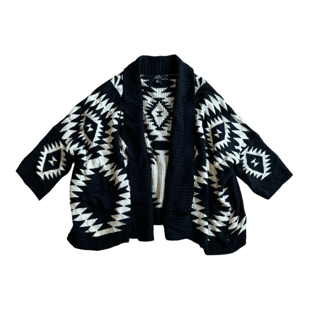 Forever 21 Black Aztec Print Open Front Shawl Cardigan S